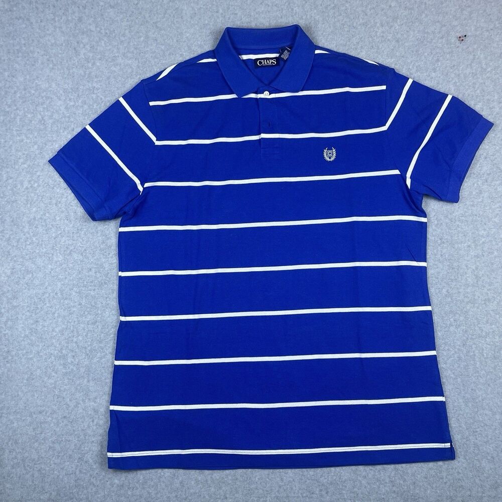 Chaps Classic Polo Shirt Mens Size XXL 2XL Blue White Stripes Short Sleeve
